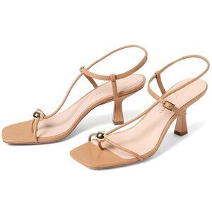 Loeffler Randall Women Triana Dune Sandals Leather Square Toe Kitten Heels 10B